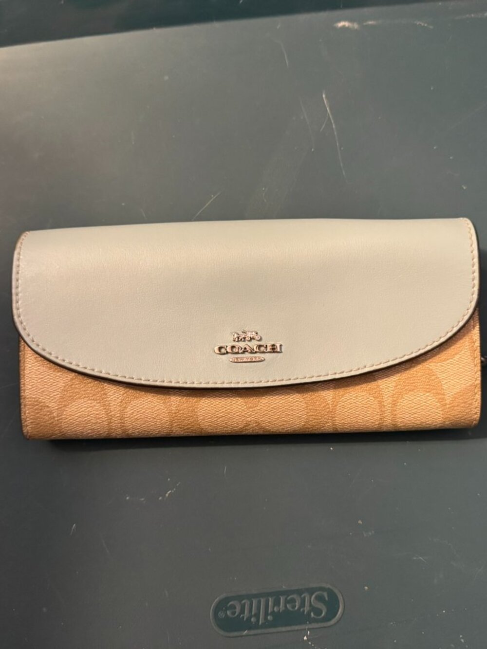 Coach Tan and Blue Wallet